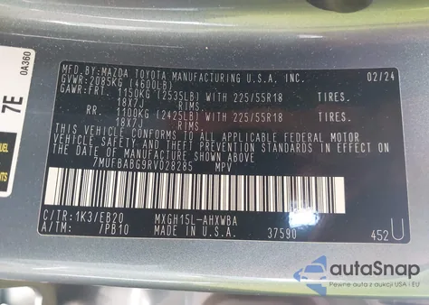 2024 Toyota Corolla Cross Hybrid Xse from USA, damaged, VIN 7MUFBABG9RV028285